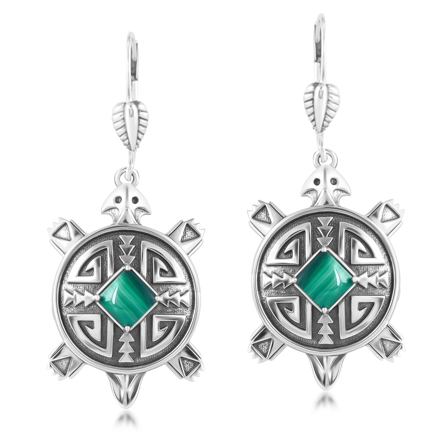 EXCLUSIVELY OURS! Sterling Silver Malachite Turtle Dangle Earrings