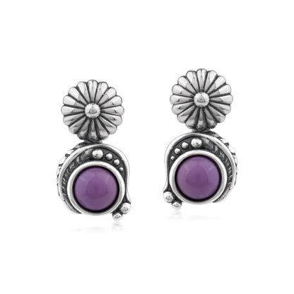 Sterling Silver Phosphosiderite Leaf and Concha Gemstone Post Earrings