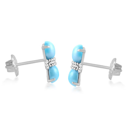 Sterling Silver Round Larimar Concha Stud Earrings 