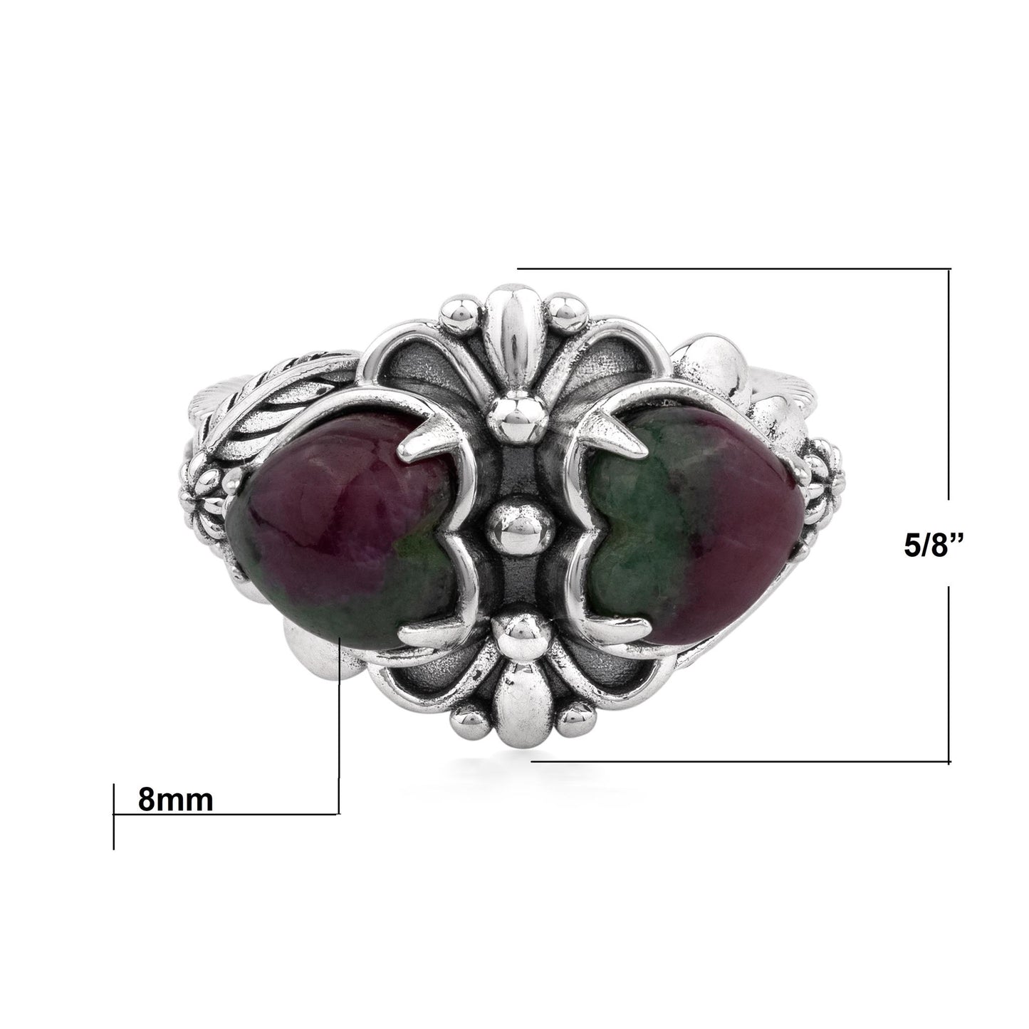 EXCLUSIVELY OURS! Sterling Silver Ruby Zoisite Double Heart Ring, Sizes 5 to 11