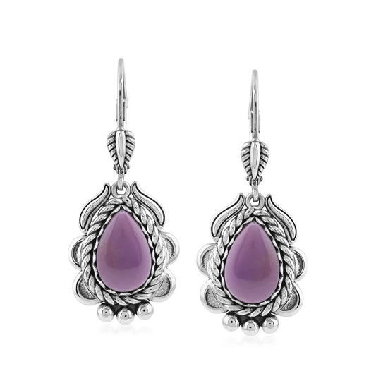 Sterling Silver Phosphosiderite Pear-Cut Rope Design Lever Back Earrings