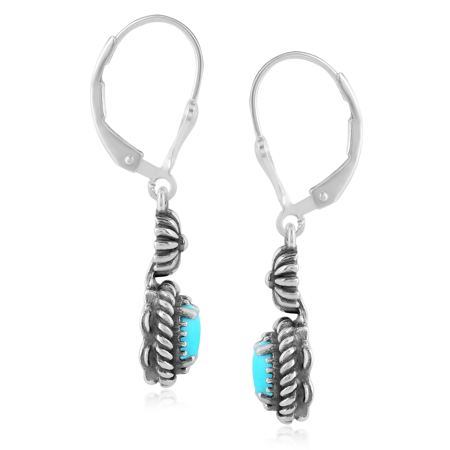 EXCLUSIVELY OURS! Sterling Silver Sleeping Beauty Turquoise Floral and Rope Design Dangle Earrings