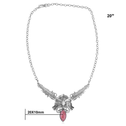 Sterling Silver Rhodochrosite Cactus Flower Marquise Feather Necklace 