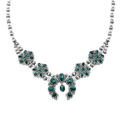  Sterling Silver Malachite Oval Cluster Naja Necklace
