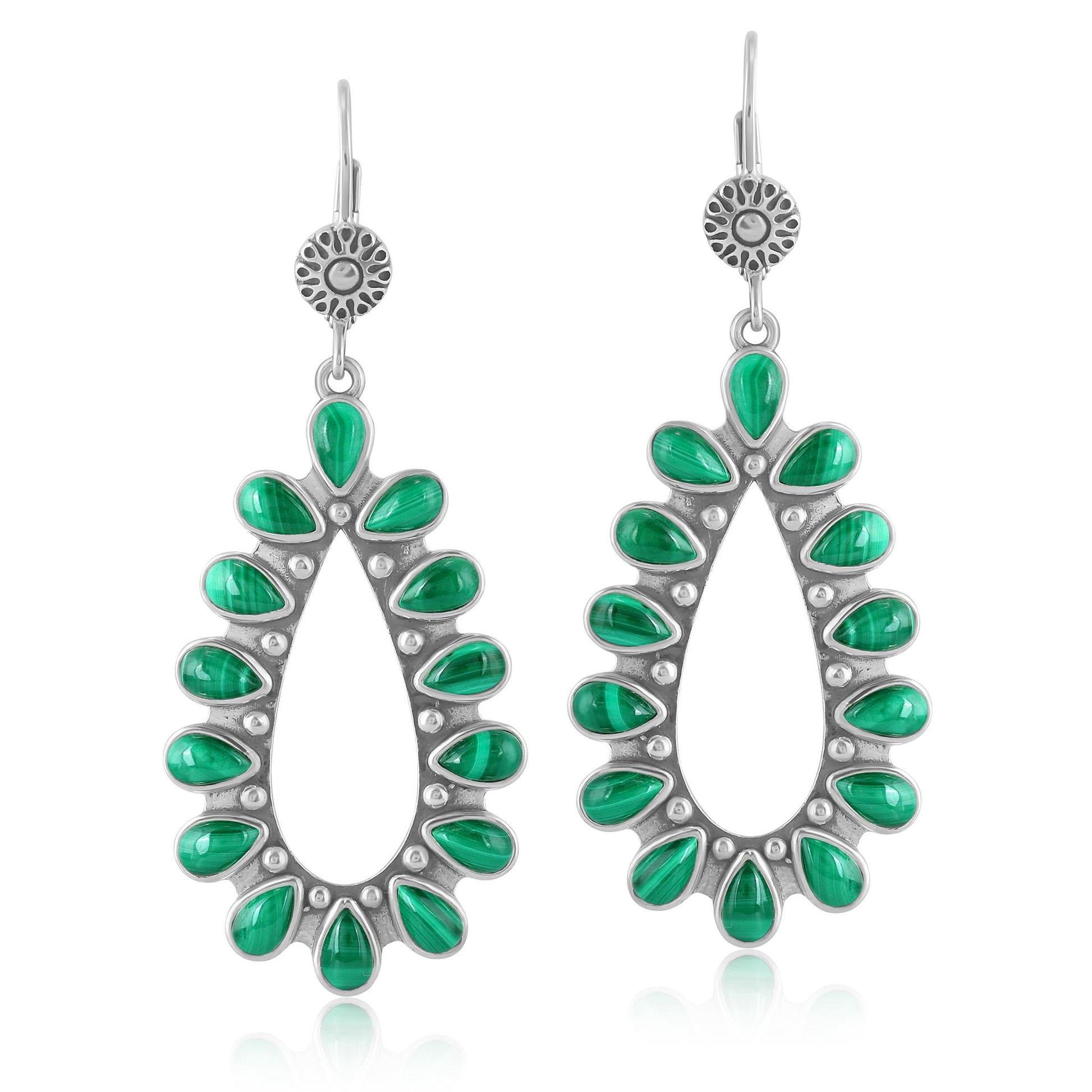 EXCLUSIVELY OURS! Sterling Silver Malachite Open Teardrop Dangle Earrings