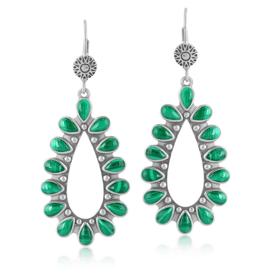 EXCLUSIVELY OURS! Sterling Silver Malachite Open Teardrop Dangle Earrings