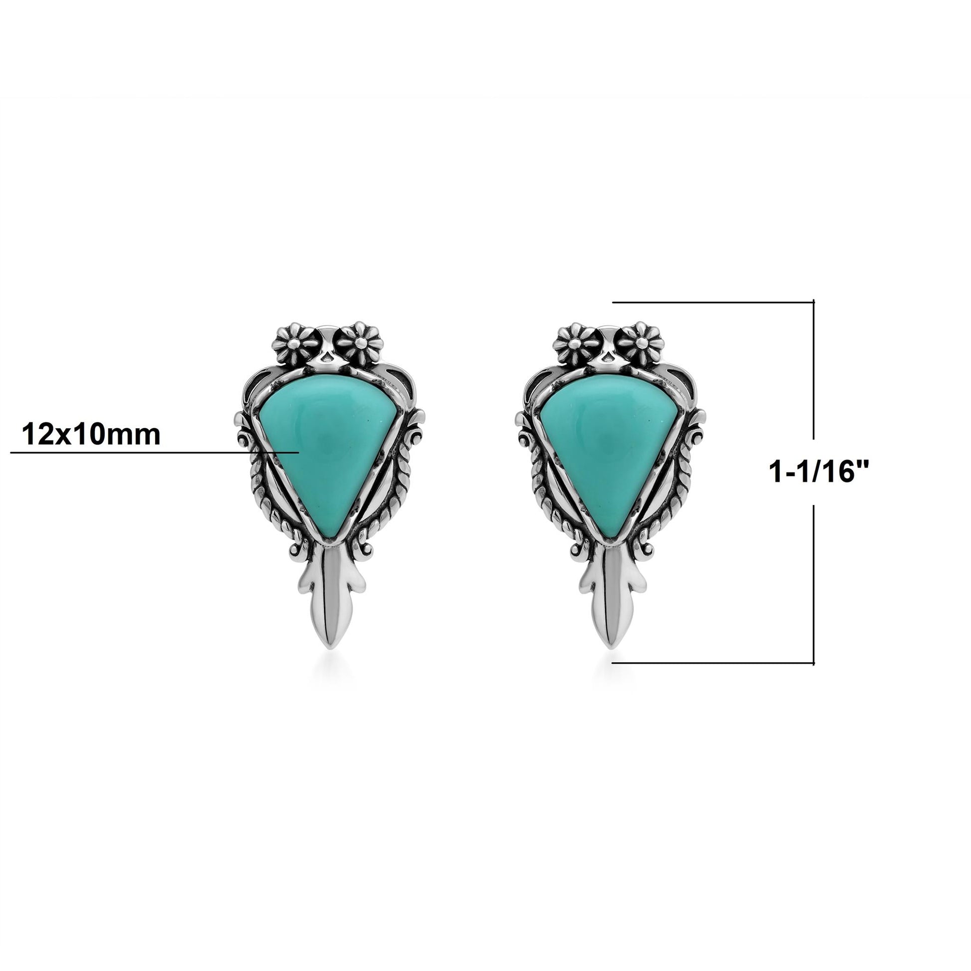 Sterling Silver Kingman Turquoise Pear Gemstone Squash Blossom Earrings 