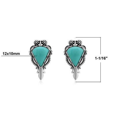 Sterling Silver Kingman Turquoise Pear Gemstone Squash Blossom Earrings 