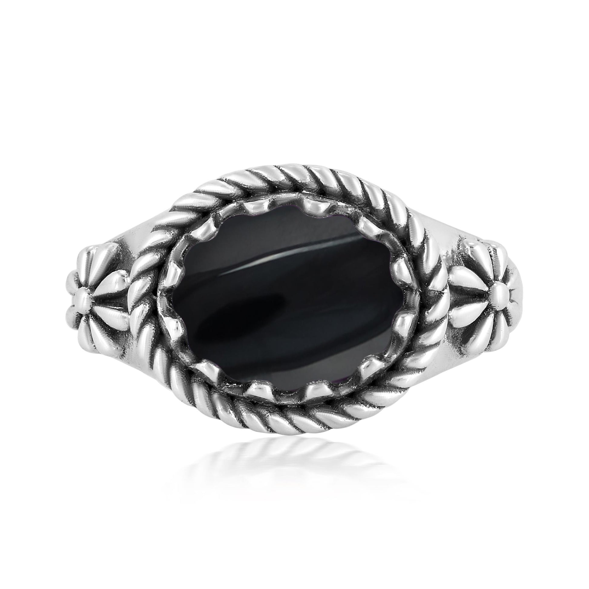 Sterling Silver Black Onyx East West Ring