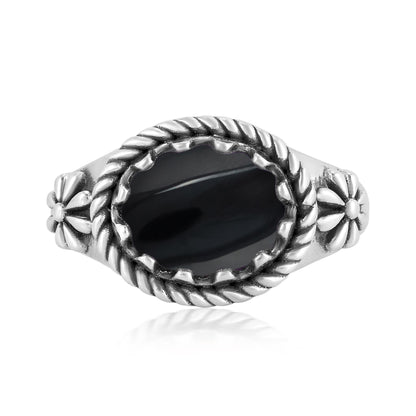 Sterling Silver Black Onyx East West Ring