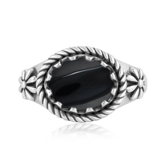 Sterling Silver Black Onyx East West Ring