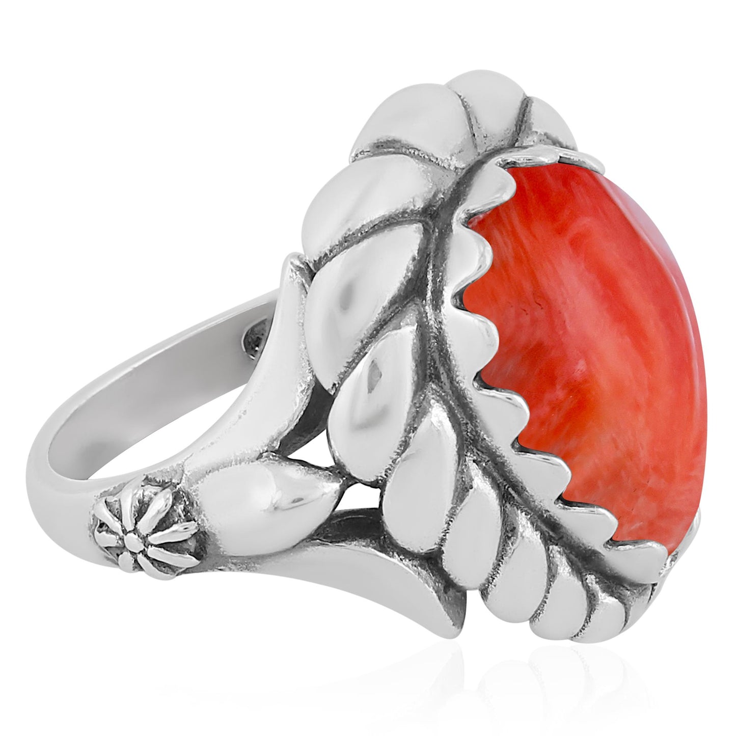 Sterling Silver Red Spiny Oyster Pear Cut Rope Ring