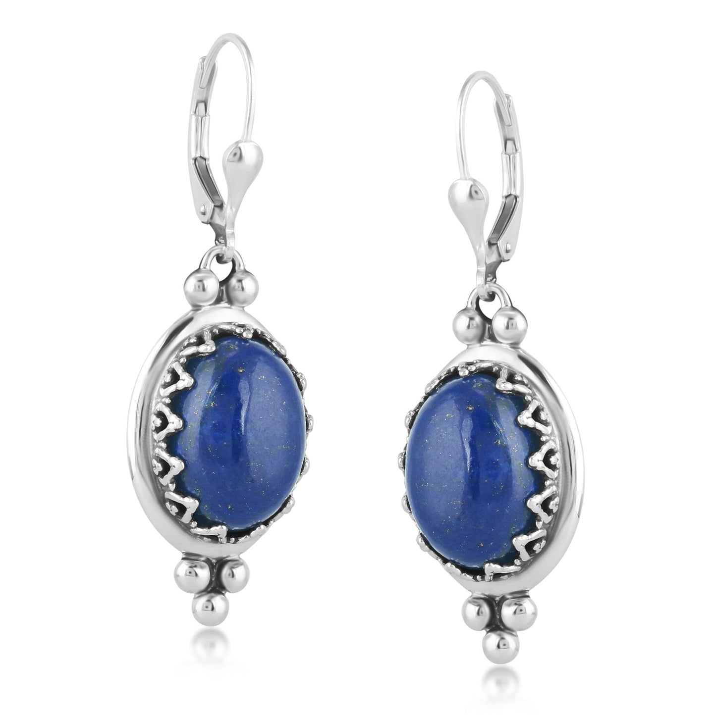 Sterling Silver Lapis Gemstone Crown Detail Lever Back Earrings