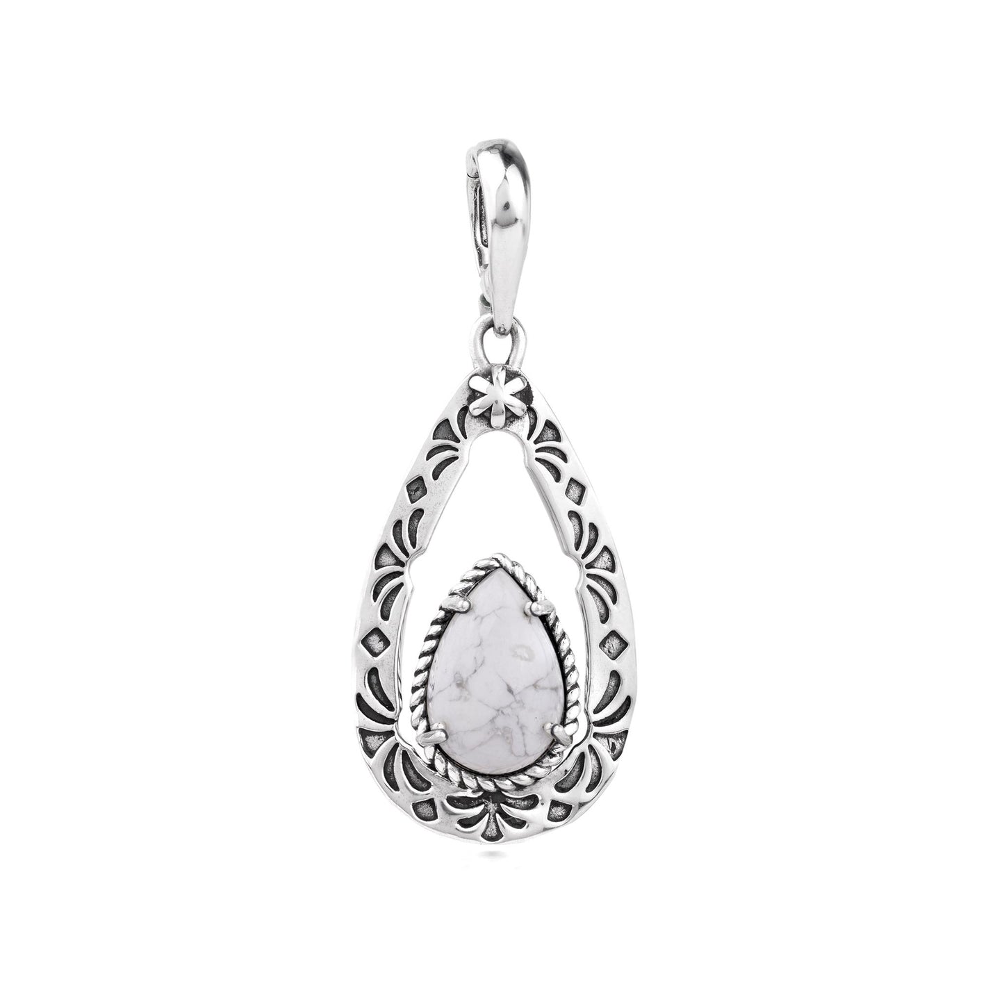 EXCLUSIVELY OURS! Sterling Silver White Howlite Pear Open Teardrop Pendant Enhancer
