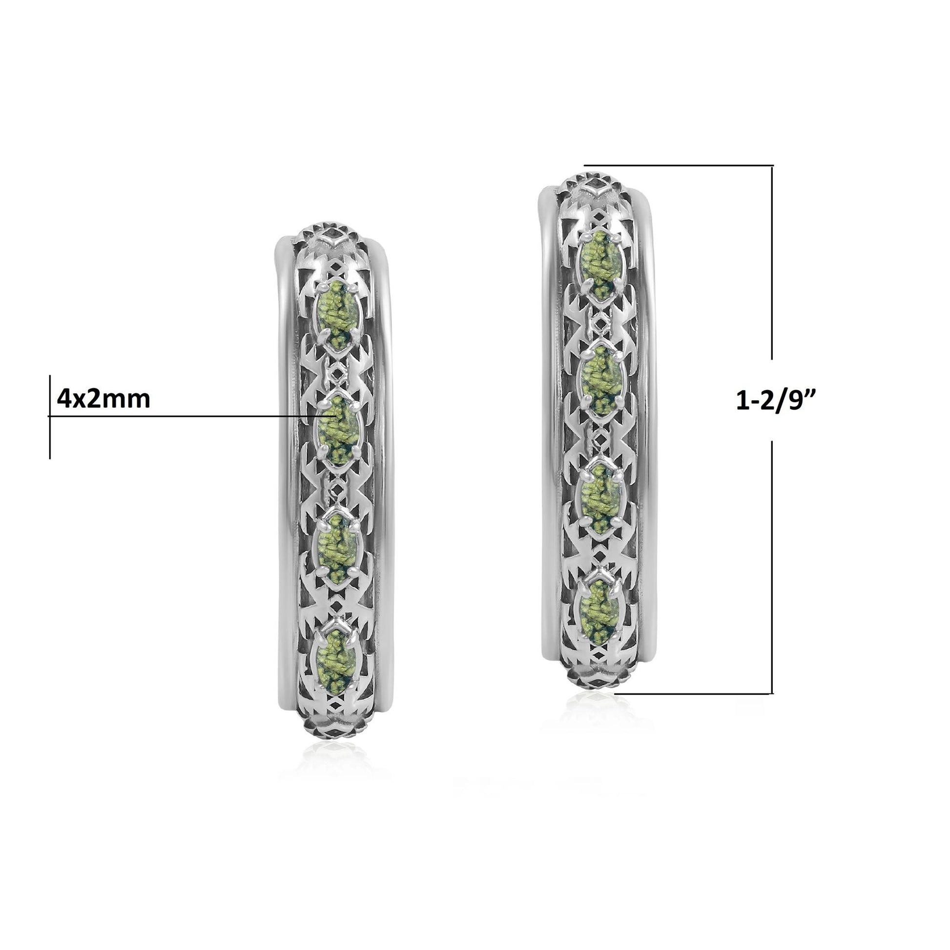 Sterling Silver Green Serpentine Patterned J-Hoop 1 Inch Earrings 