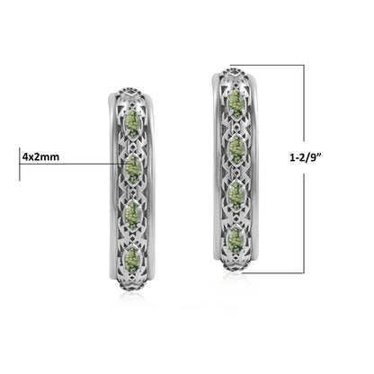 Sterling Silver Green Serpentine Patterned J-Hoop 1 Inch Earrings 