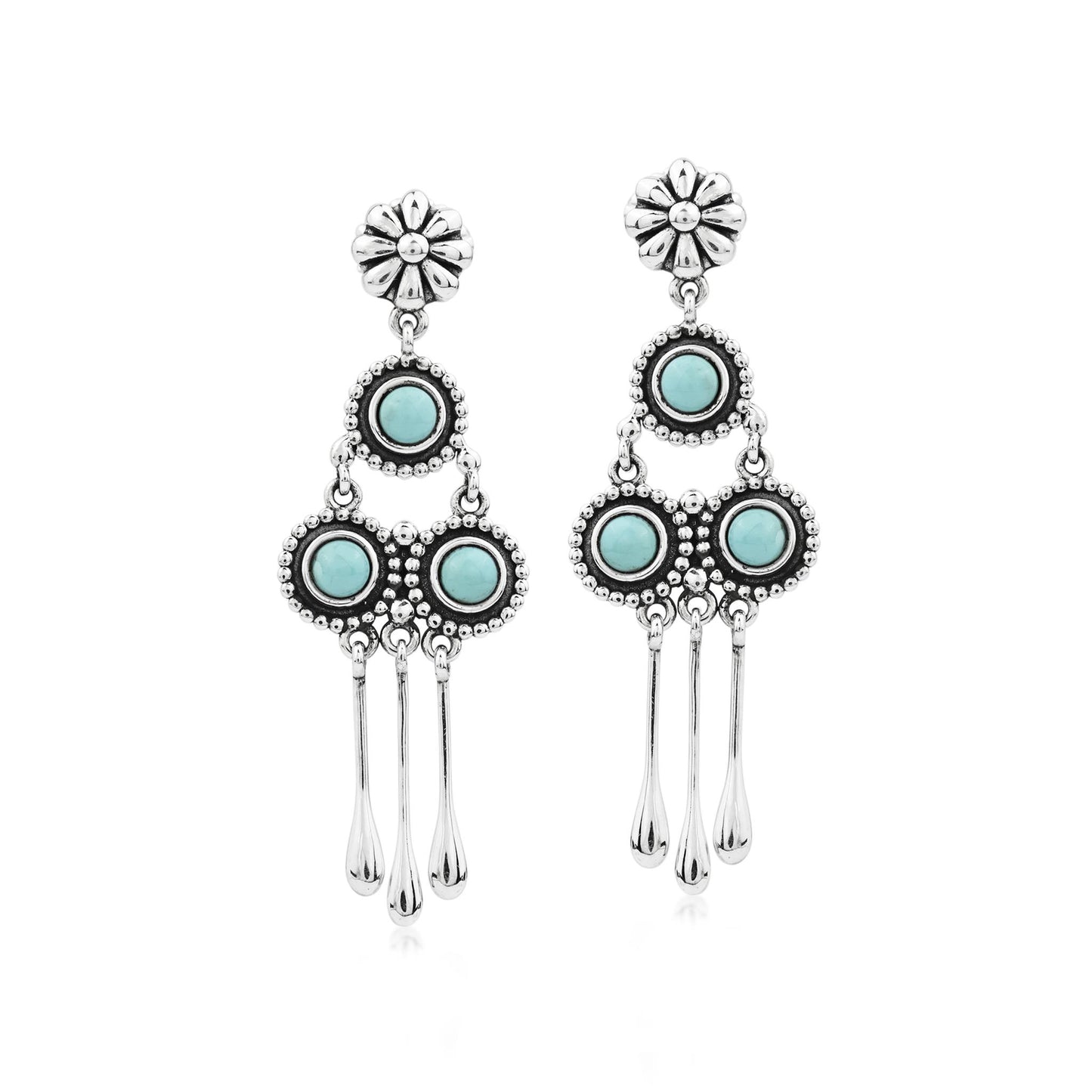 Sterling Silver Sleeping Beauty Turquoise Chandelier Earrings