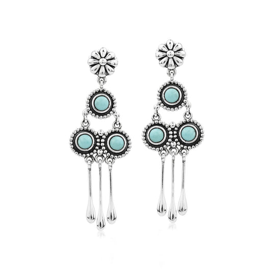 Sterling Silver Sleeping Beauty Turquoise Chandelier Earrings
