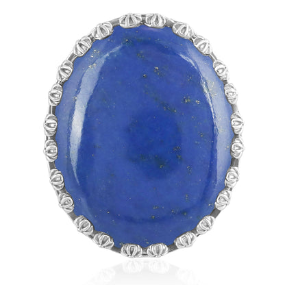 Sterling Silver Lapis Concha Flower Border Oval Cut Ring