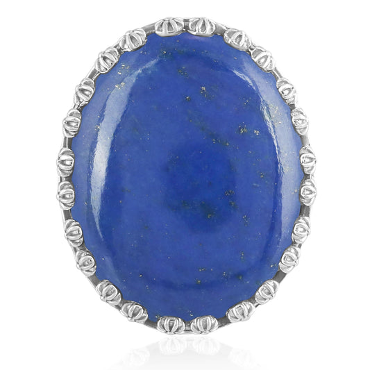 Sterling Silver Lapis Concha Flower Border Oval Cut Ring