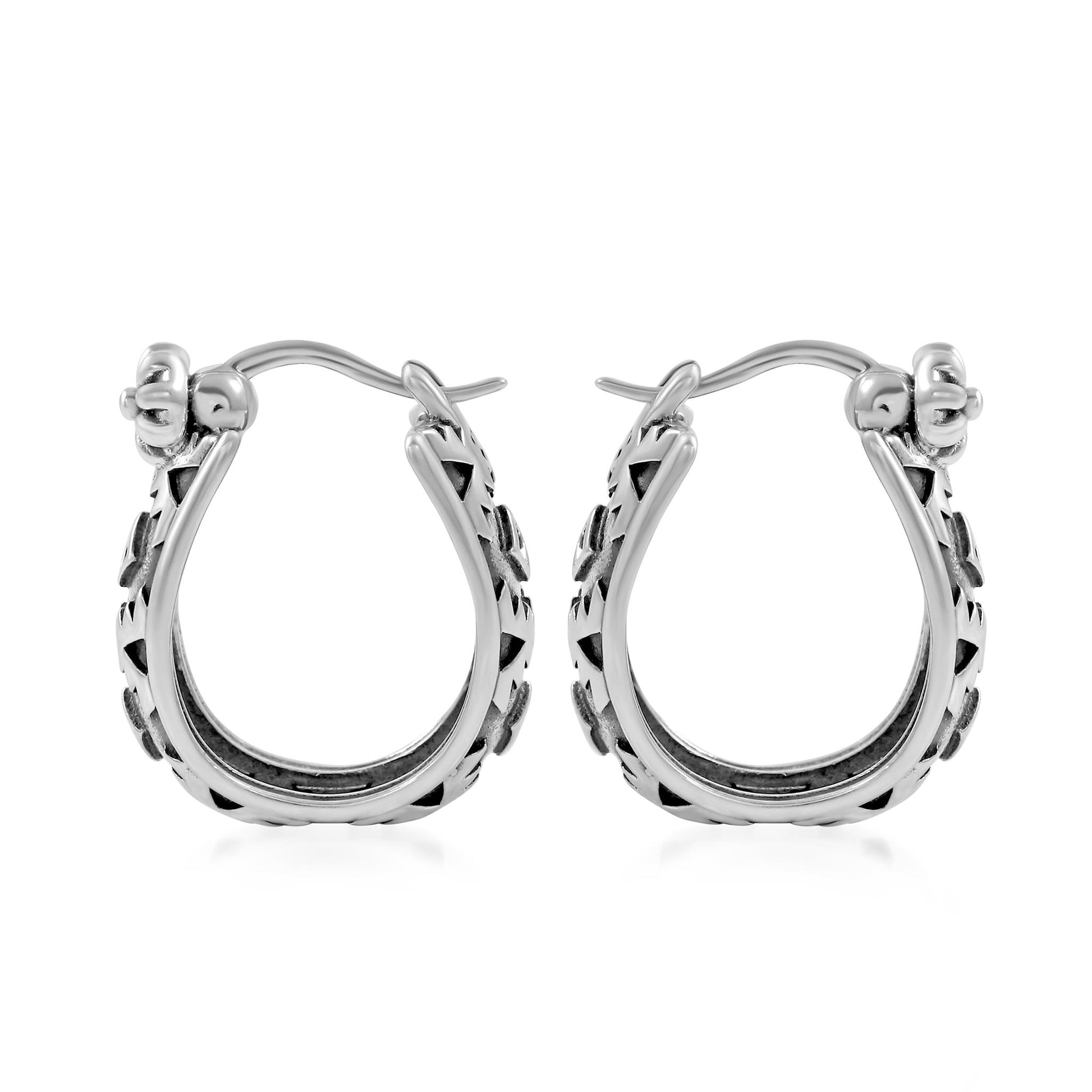  Sterling Silver Patterned Huggie Hoop Earrings