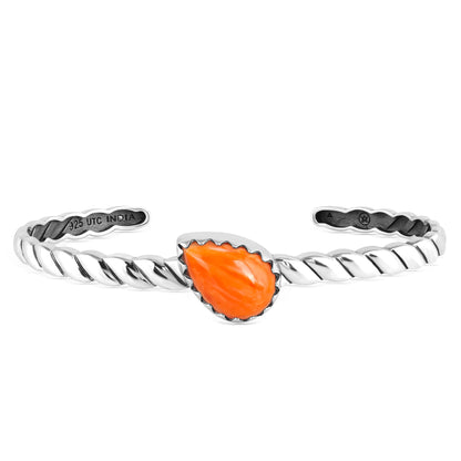 EXCLUSIVELY OURS! Sterling Silver Orange Spiny Oyster Pear Cut Stackable Cuff Bracelet, Sizes Small to Large