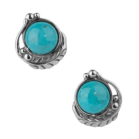 Sterling Silver Blue Turquoise Gemstone Leaf Button Earrings