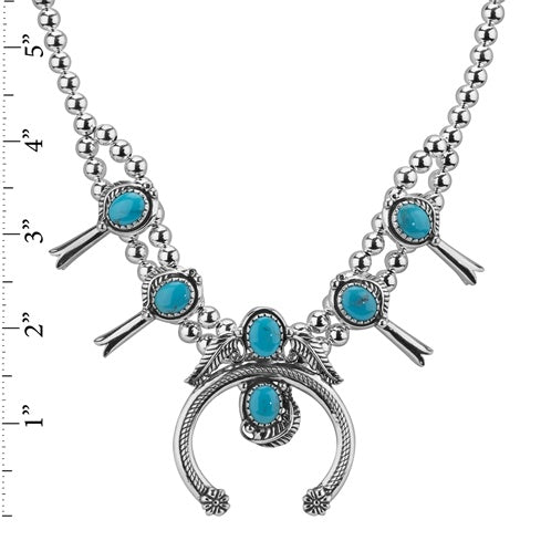 Sterling Silver Blue Turquoise Gemstone Squash Blossom Naja Necklace 16 to  19 Inch