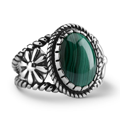 Sterling Silver Green Malachite Gemstone Ring