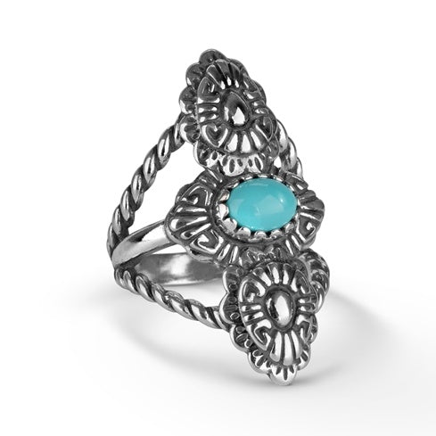 Sterling Silver Turquoise Concha Rope Ring
