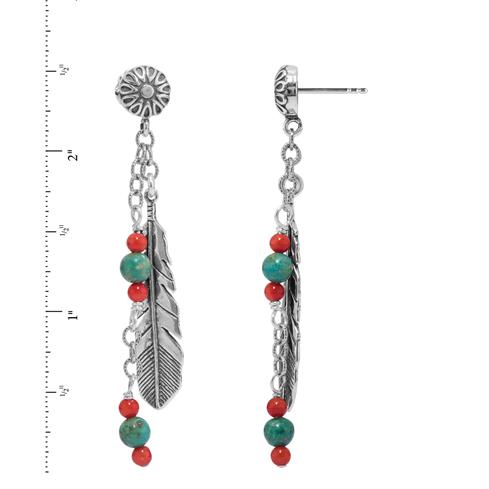 Sterling Silver Multi Gemstone Feather Dangle Earrings