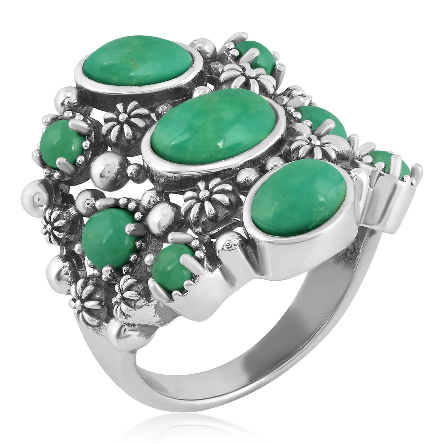 EXCLUSIVELY OURS! Sterling Silver Green Turquoise 9-Stone Cluster Ring, Sizes 5 to 10