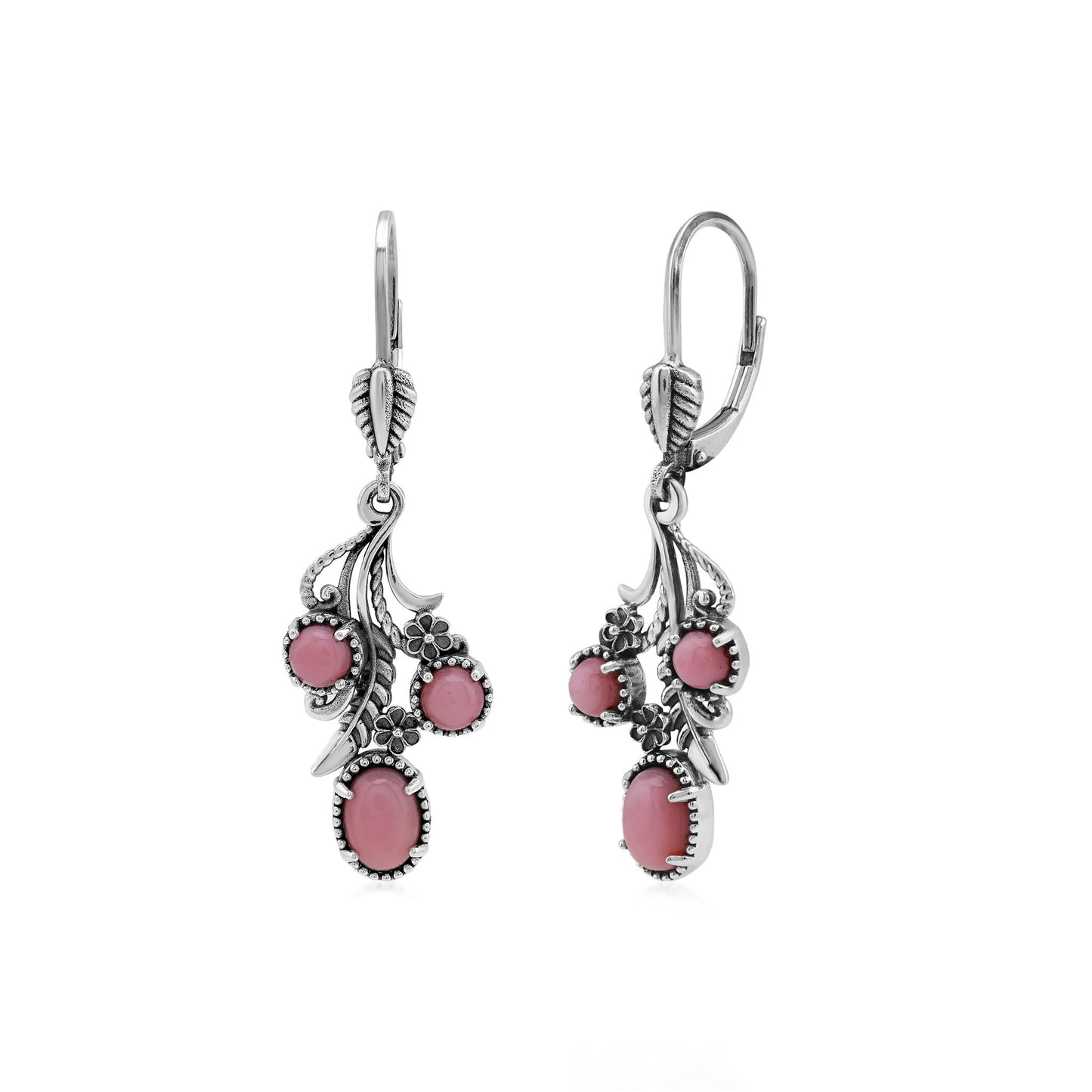 Sterling Silver Pink Concha Shell Leaf and Concha Cascading Earrings