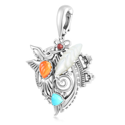 EXCLUSIVELY OURS! Sterling Silver Multi-Gemstone Cabochon Fritz Casuse Hummingbird Pendant Enhancer
