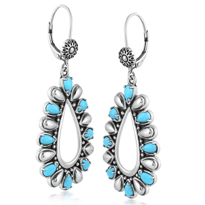Sterling Silver Kingman Turquoise Open Teardrop Pear-Cut Dangle Earrings