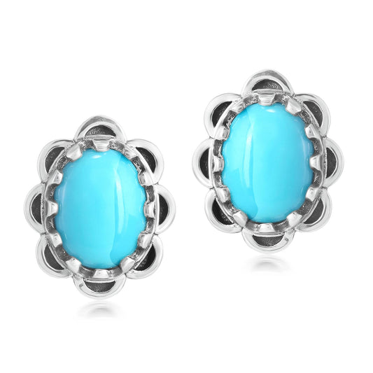 Sterling Silver Sleeping Beauty Turquoise Concha Flower Stud Earrings
