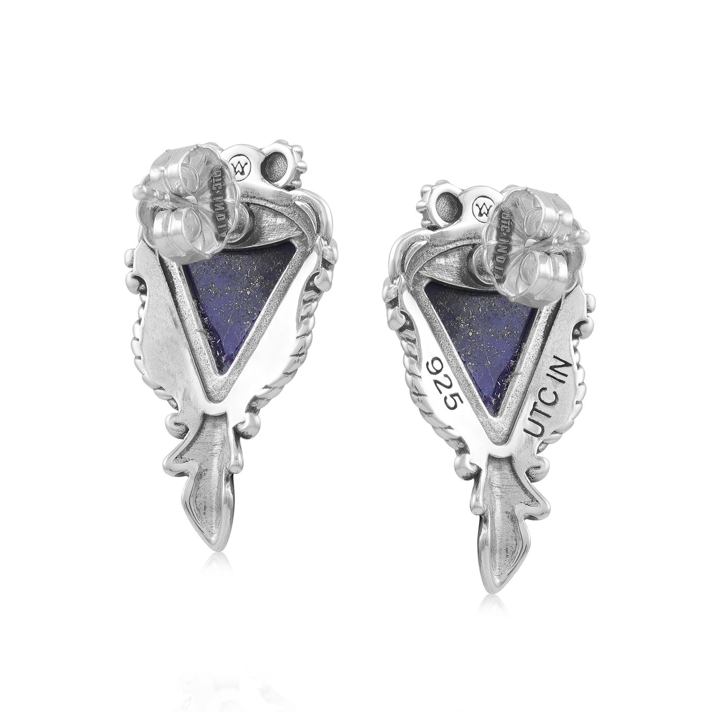Sterling Silver Lapis Pear Gemstone Squash Blossom Earrings 