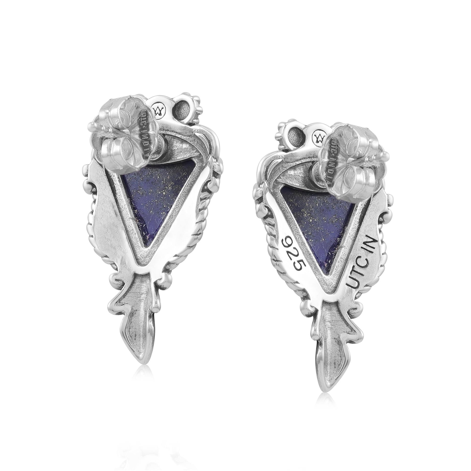 Sterling Silver Lapis Pear Gemstone Squash Blossom Earrings 