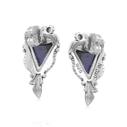 Sterling Silver Lapis Pear Gemstone Squash Blossom Earrings 