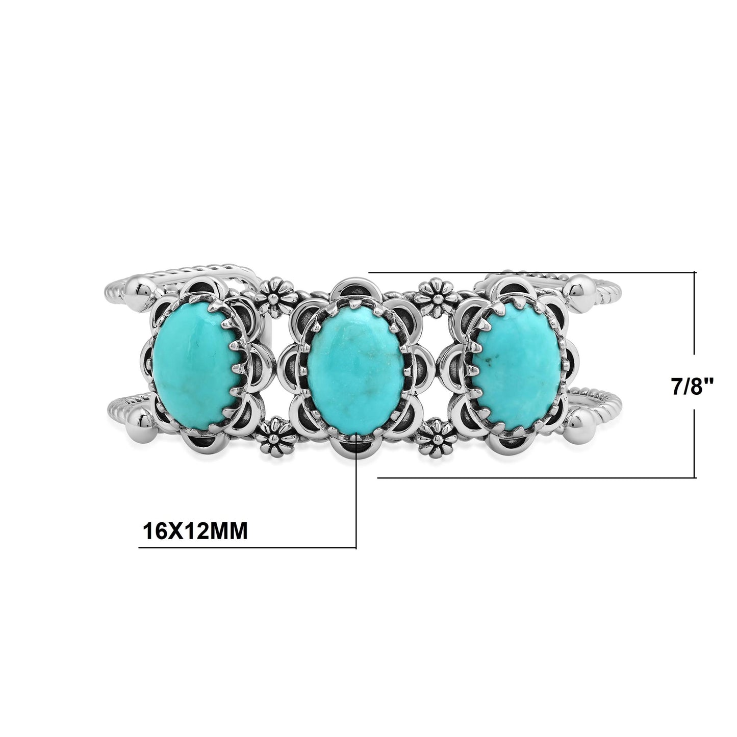 Sterling Silver Kingman Turquoise Oval Scallop Concha Cuff Bracelet
