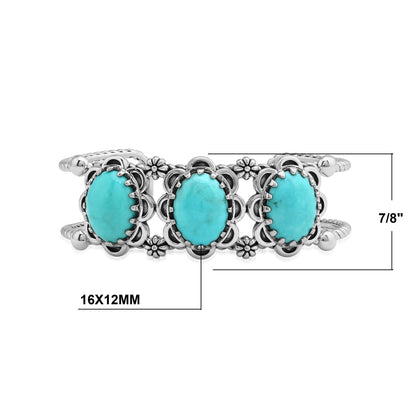 Sterling Silver Kingman Turquoise Oval Scallop Concha Cuff Bracelet