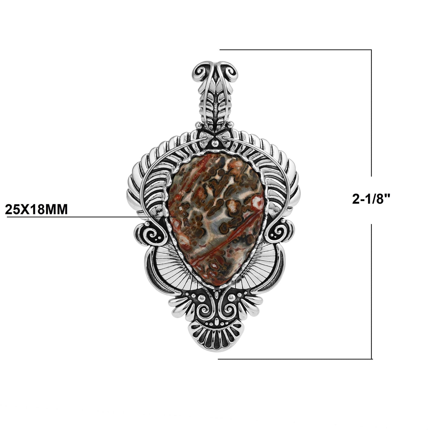Sterling Silver Leopard Jasper Pear Gemstone Leaf Pendant Enhancer 