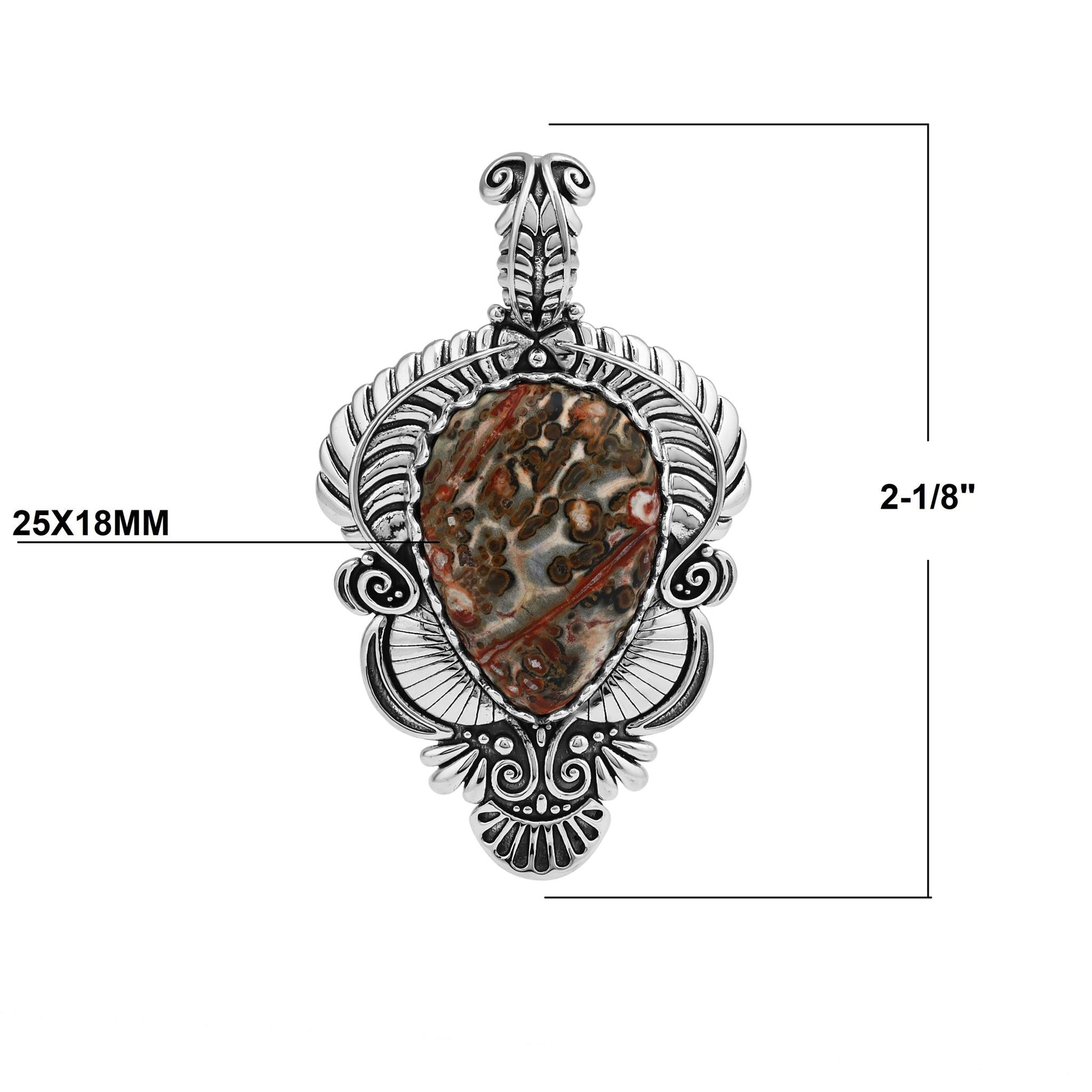 Sterling Silver Leopard Jasper Pear Gemstone Leaf Pendant Enhancer 