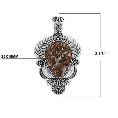 Sterling Silver Leopard Jasper Pear Gemstone Leaf Pendant Enhancer 