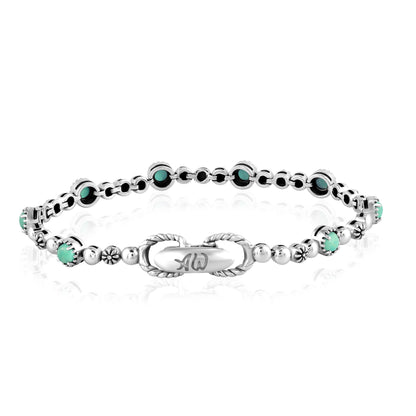 Sterling Silver Green Turquoise Round Beaded Bracelet, Sizes Small to Large