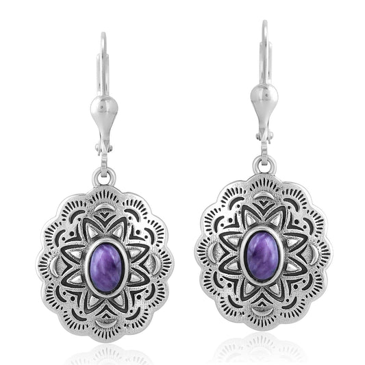 EXCLUSIVELY OURS! Sterling Silver Charoite Concha Dangle Earrings