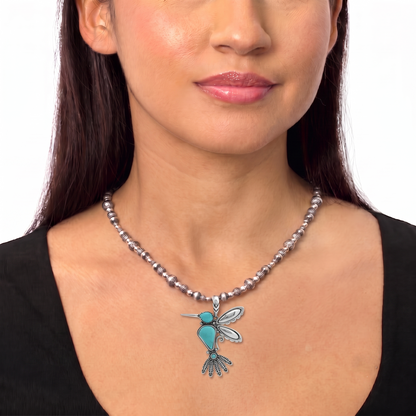 Sterling Silver and Kingman Turquoise Hummingbird Pendant Enhancer