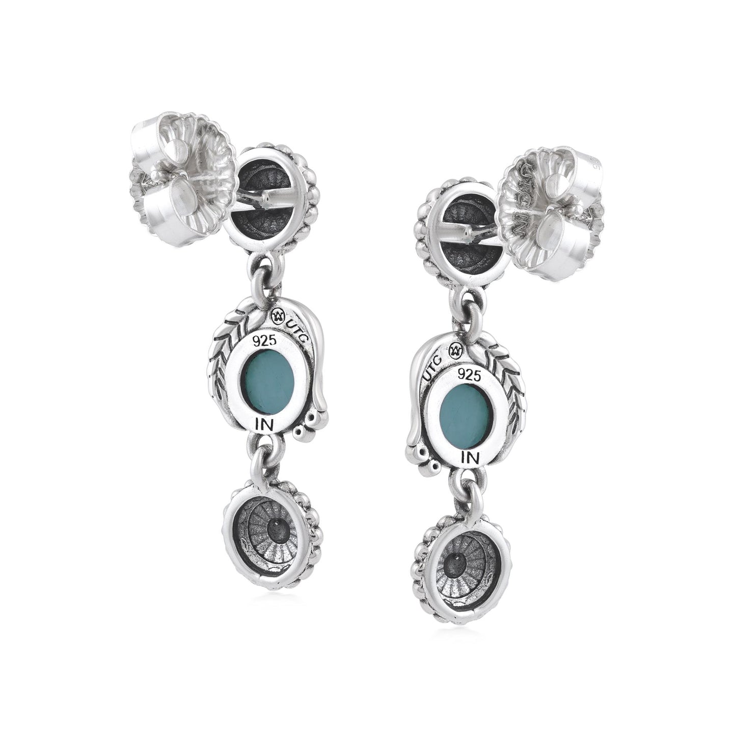 Sterling Silver Amazonite Leaf and Flower Dangle Earrings