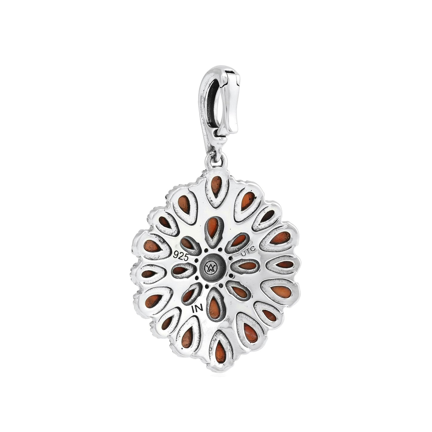 Sterling Silver Orange Spiny Oyster Petit Point Round Pendant Enhancer