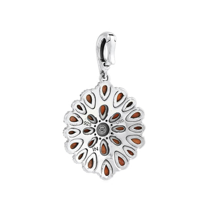 Sterling Silver Orange Spiny Oyster Petit Point Round Pendant Enhancer